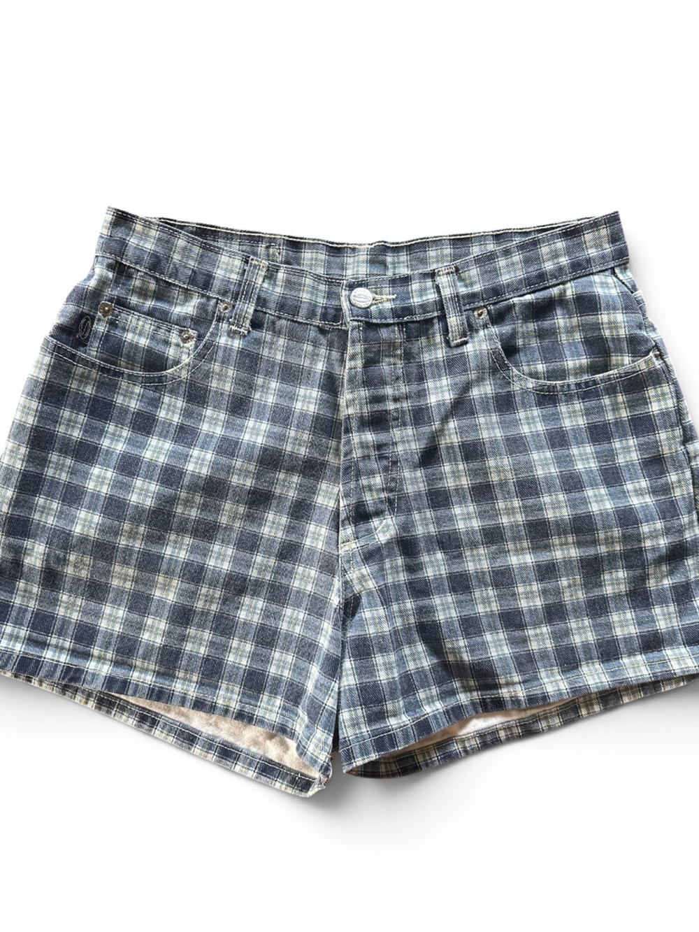 90s Steel Denim Plaid High Waisted Jean Shorts Sz 11
